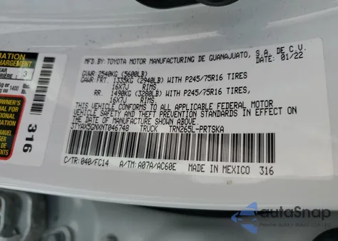 2022 Toyota Tacoma Double Cab from USA, damaged, VIN 3TYAX5GNXNT046748